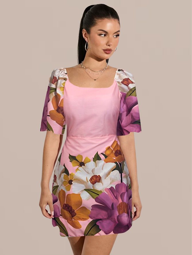 Vestido Amanda Curtinho Tubinho Floral Rosa - MeiMi Amores 