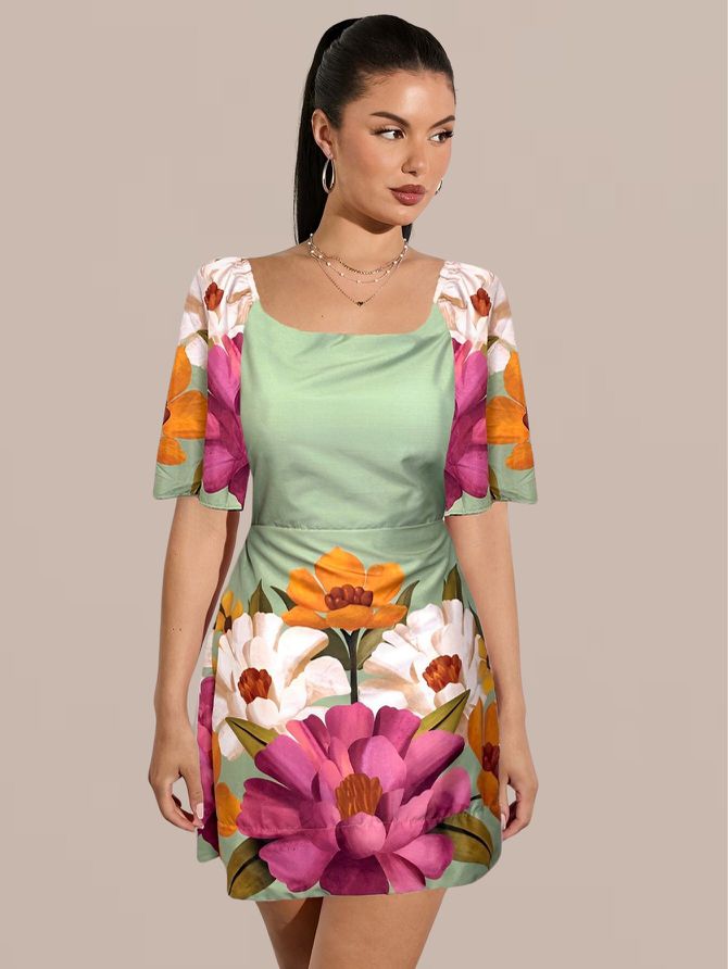Vestido Amanda Curtinho Tubinho Floral Verd - MeiMi Amores 
