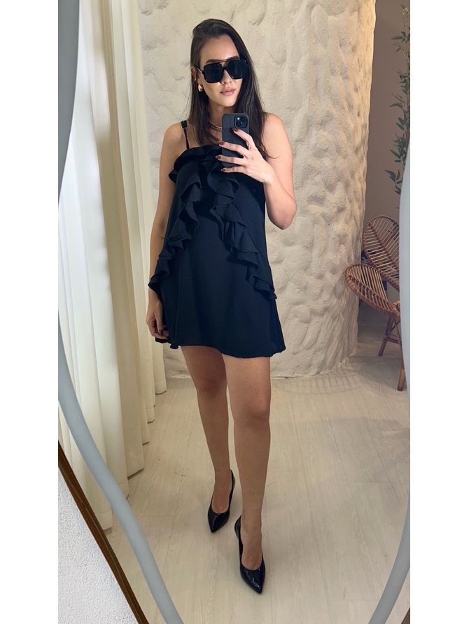 Vestido Curto Vivi Franja Alcinha Fina - Pr... - MeiMi Amores 