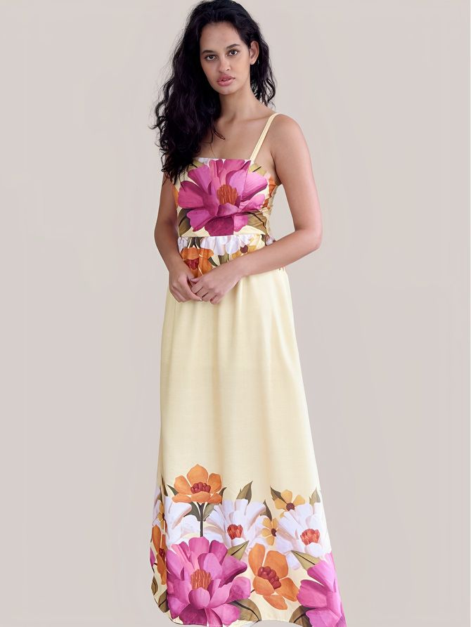 Vestido Clara Longo Floral Amarelo - MeiMi Amores 