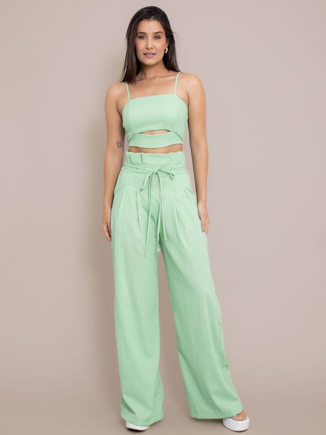 Conjunto Jessica Pantalona + Cropped - Verd - MeiMi Amores 