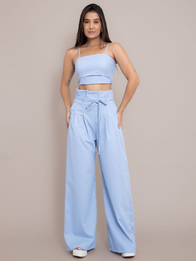 Conjunto Jessica Pantalona + Cropped - Azul - MeiMi Amores 