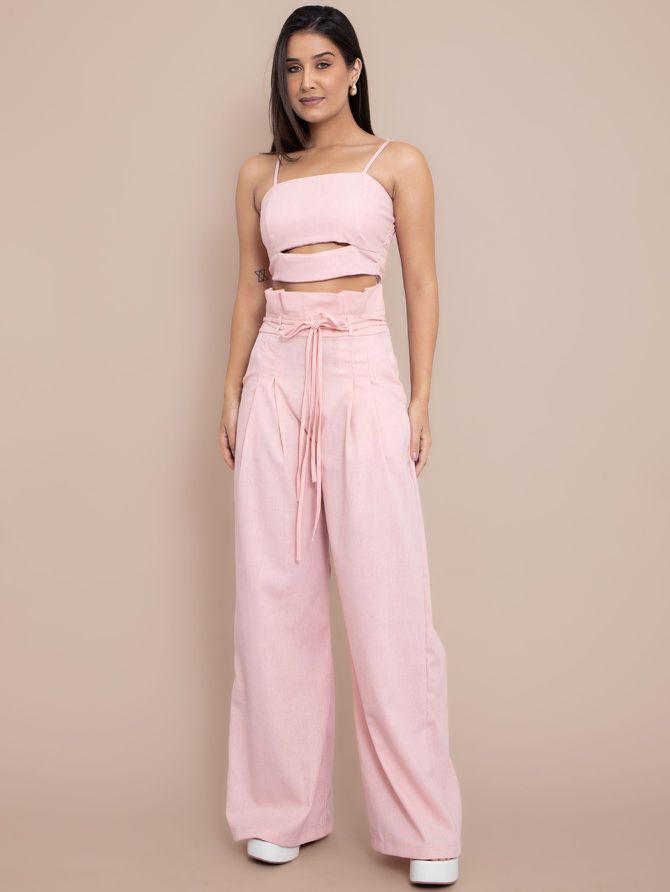 Conjunto Jessica Pantalona + Cropped - Rosa... - MeiMi Amores 