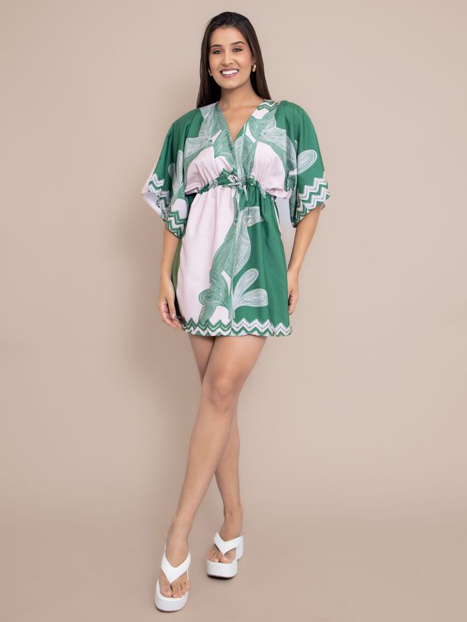 Vestido Helena Curto Manga Morcego- Verde - MeiMi Amores 