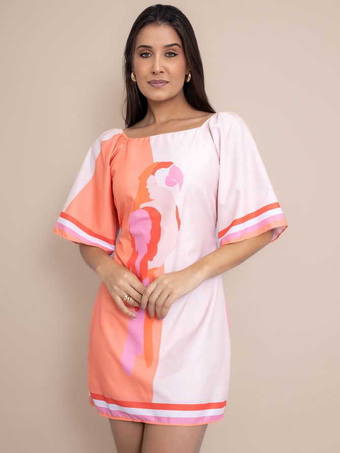 Vestido Curto Aline Manga Morcego - Laranja - MeiMi Amores 