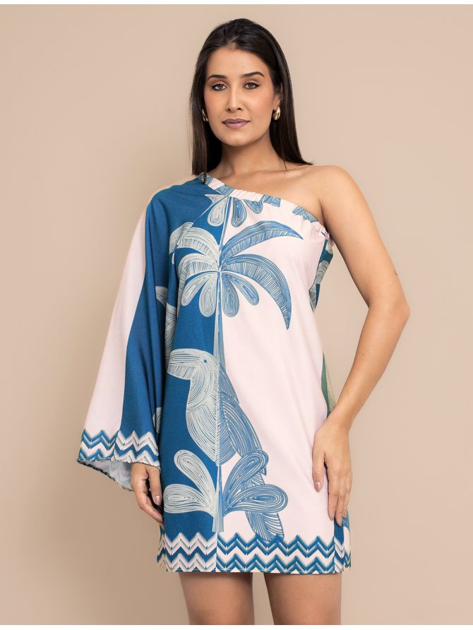 Vestido Feminino Curto Manga Nula- Azul - MeiMi Amores 