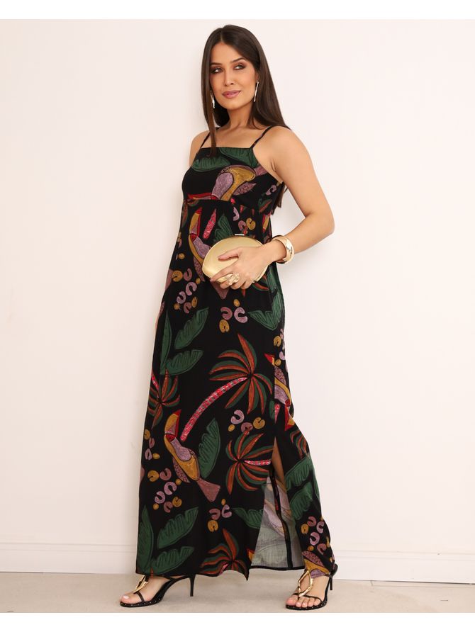 Vestido Longo Leticia Decote Reto - Preto - MeiMi Amores 