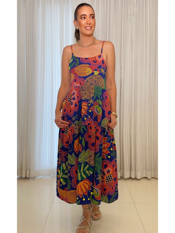 Vestido Midi Iris Estampado - Azul - MeiMi Amores 