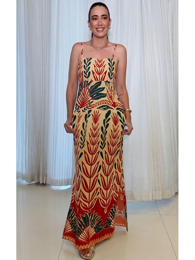 Vestido longo Yara Estampa Tropical- - MeiMi Amores 