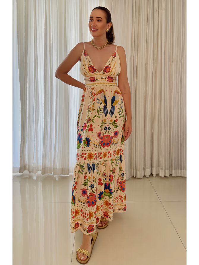 Vestido Longo Luiza Decote V - Off - MeiMi Amores 