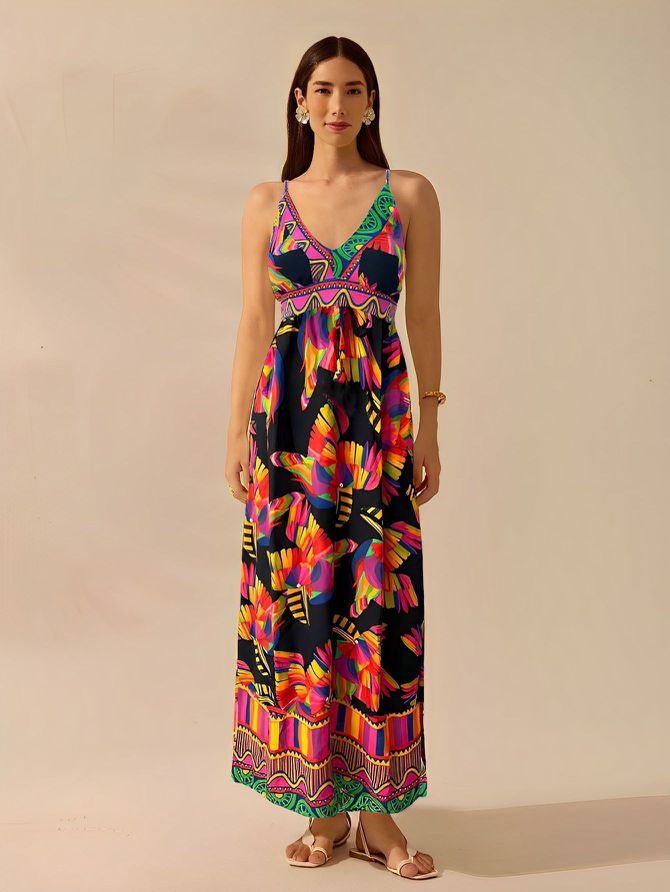 Vestido Virginia Longo Estampado - Preto - MeiMi Amores 