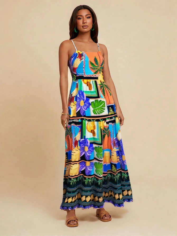 Vestido Juliete Longo Estampa Divertida - P... - MeiMi Amores 
