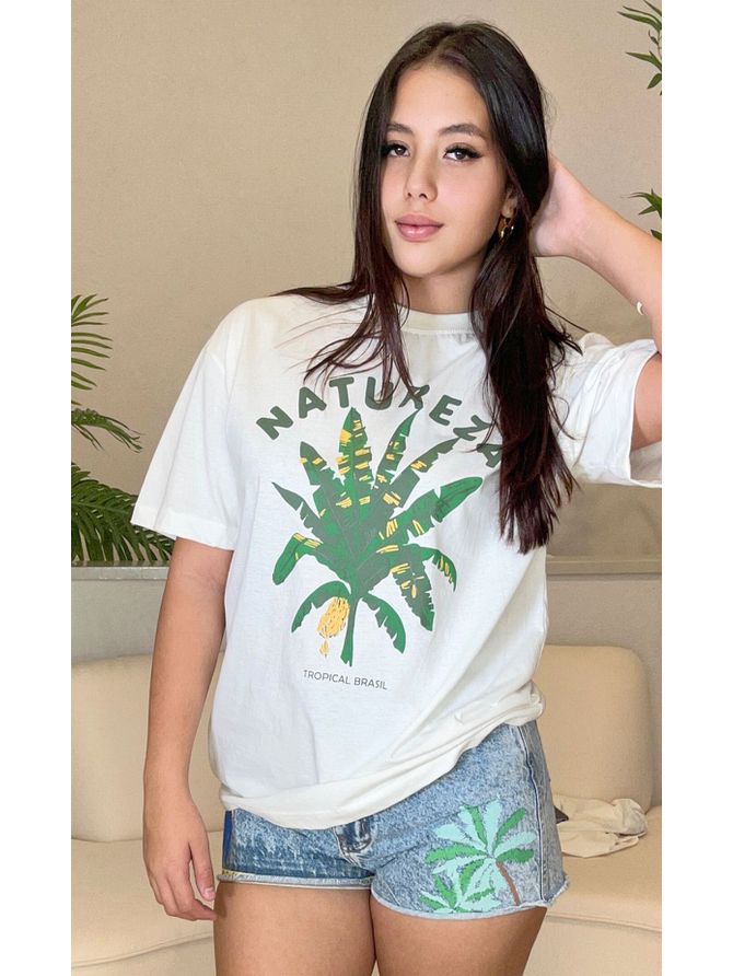 Camiseta TSHIRT Oversize - Branca c/ Verde - MeiMi Amores 
