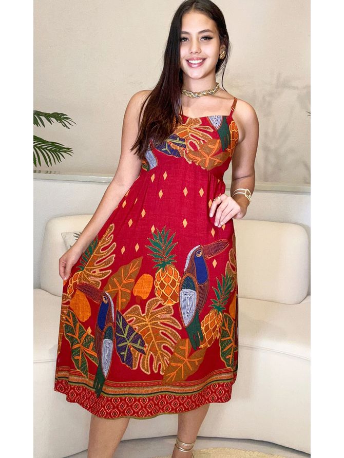 Vestido Cintia Midi Estampa Floral- Vermelh - MeiMi Amores 