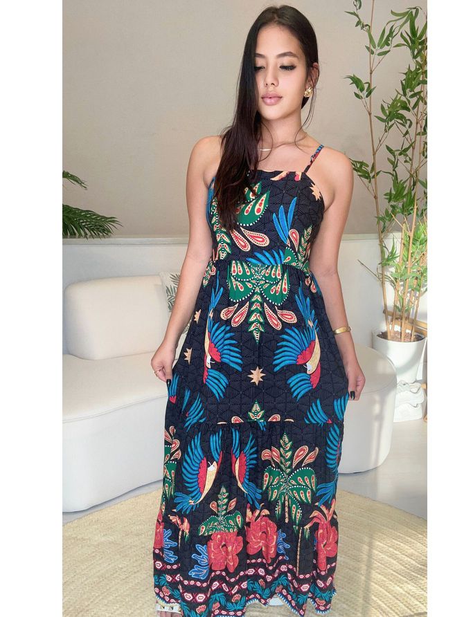 Vestido Cristina Longo Decote Reto Estampad... - MeiMi Amores 