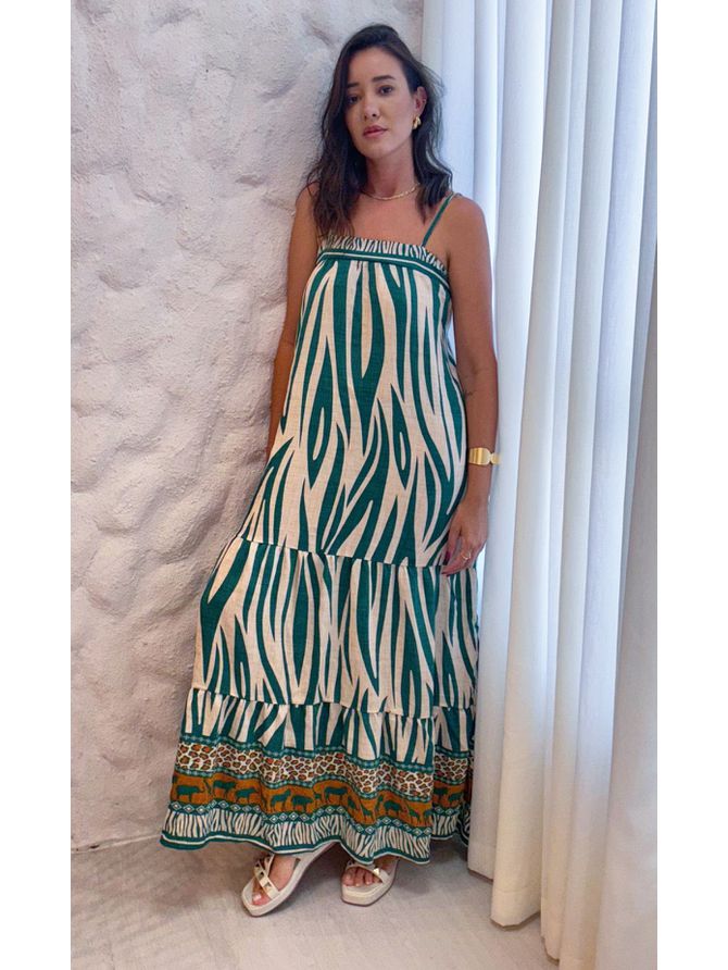 Vestido Rebeca Longo Animal Print - Verde - MeiMi Amores 