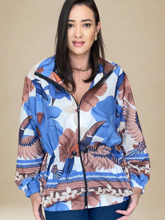 Jaqueta Parka Estampa Floral- Azul - MeiMi Amores 