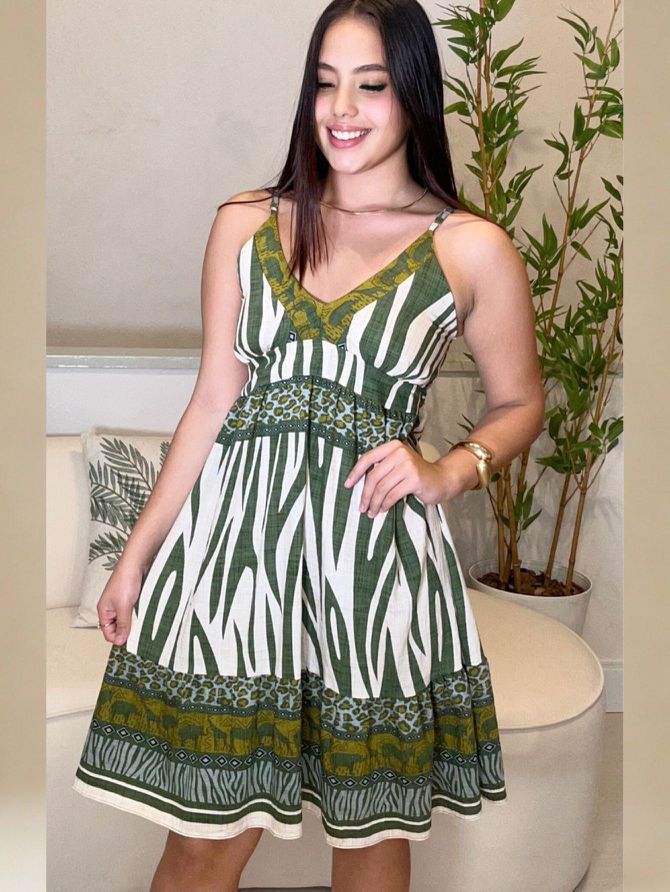 Vestido Curto Nati Animal Print Decote em V... - MeiMi Amores 