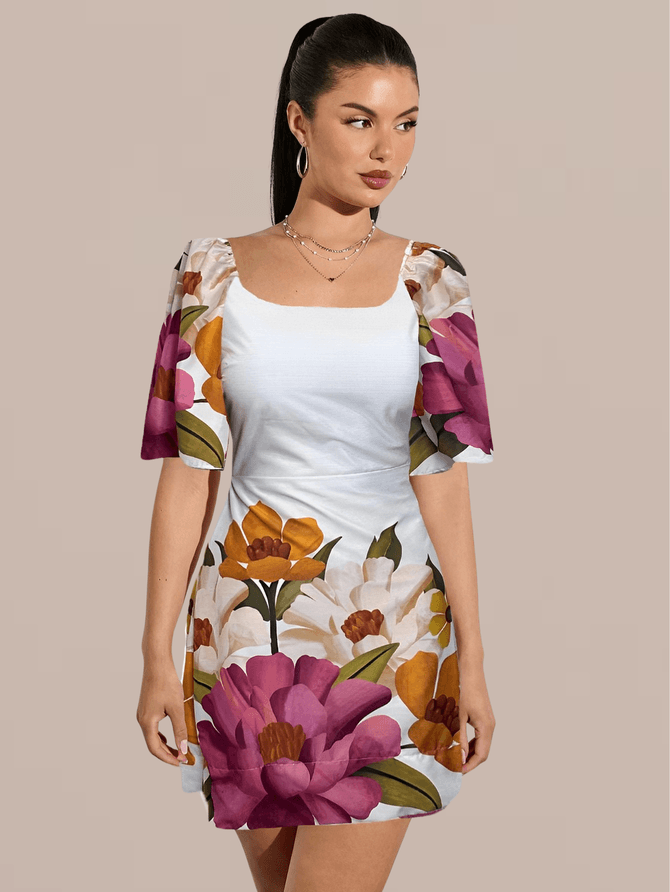 Vestido Amanda Curtinho Tubinho Floral Bran... - MeiMi Amores 