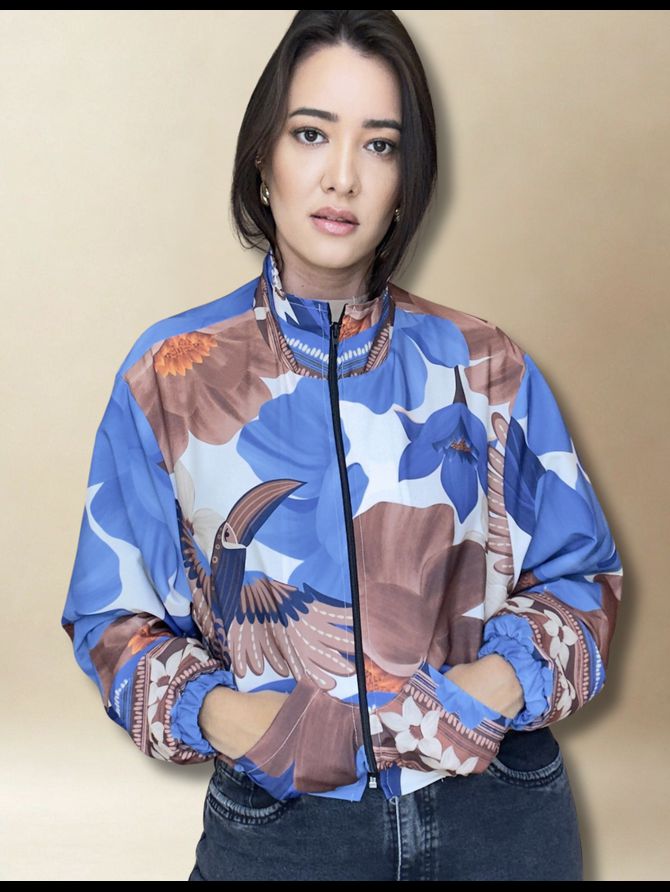 Jaqueta Corta Vento Estampa Floral- Azul - MeiMi Amores 