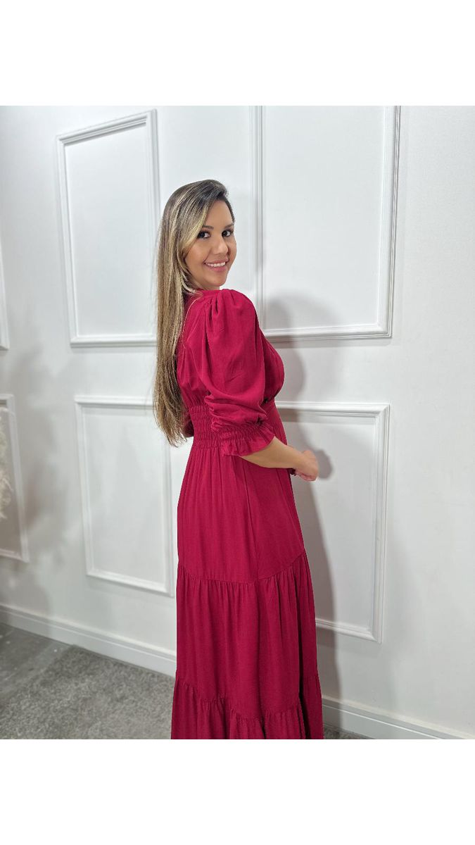 Vestido longo princesa feminino manga 3/4 Ref: 2894