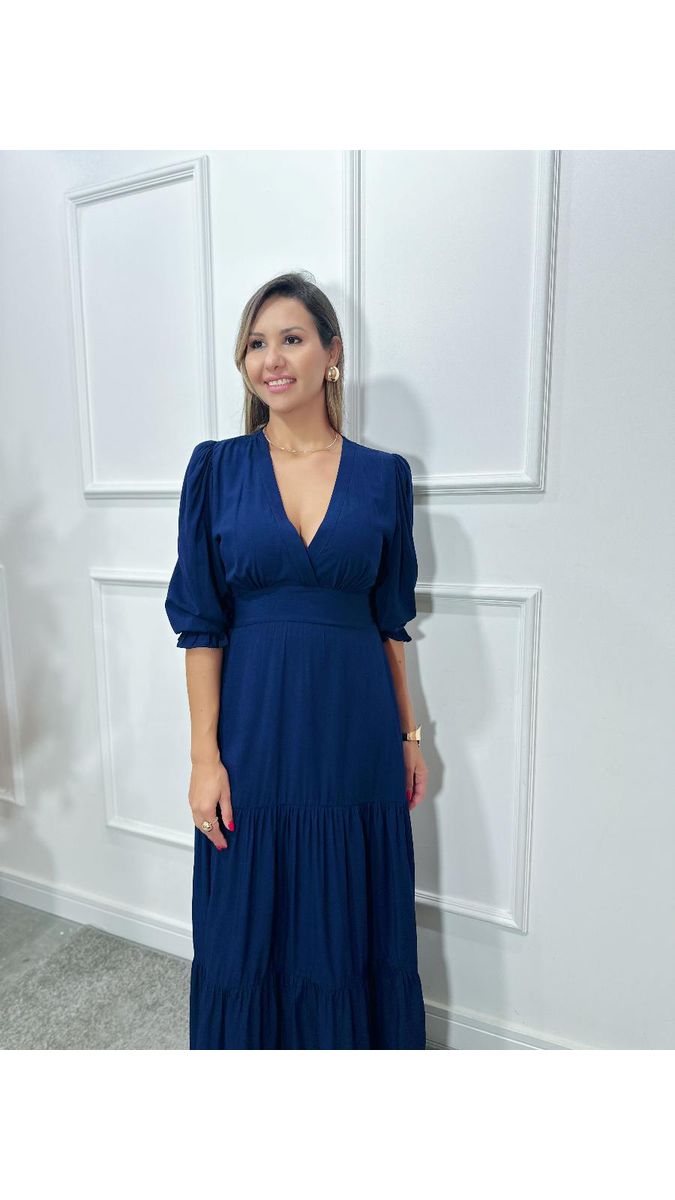 Vestido longo princesa feminino manga 3/4 Ref: 2894