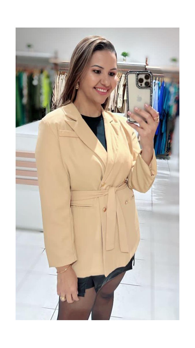 Blazer alfaiataria oversized c/bolsos e cinto Ref:3193