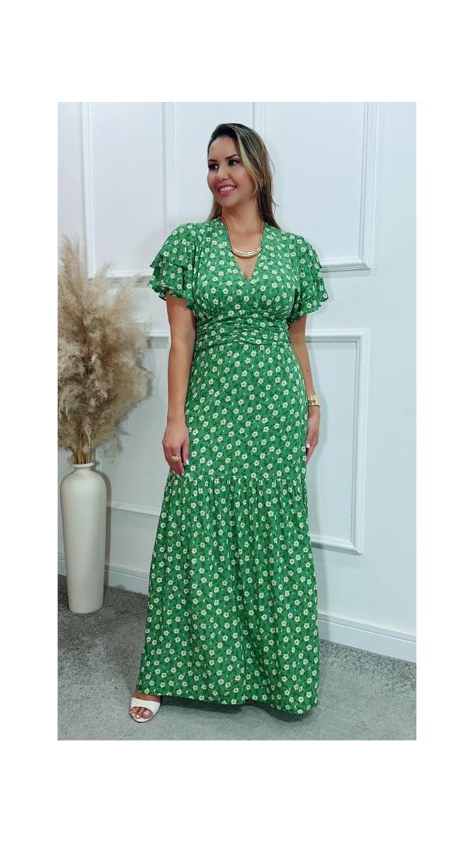 Vestido Estela manga dupla babados Ref:3429