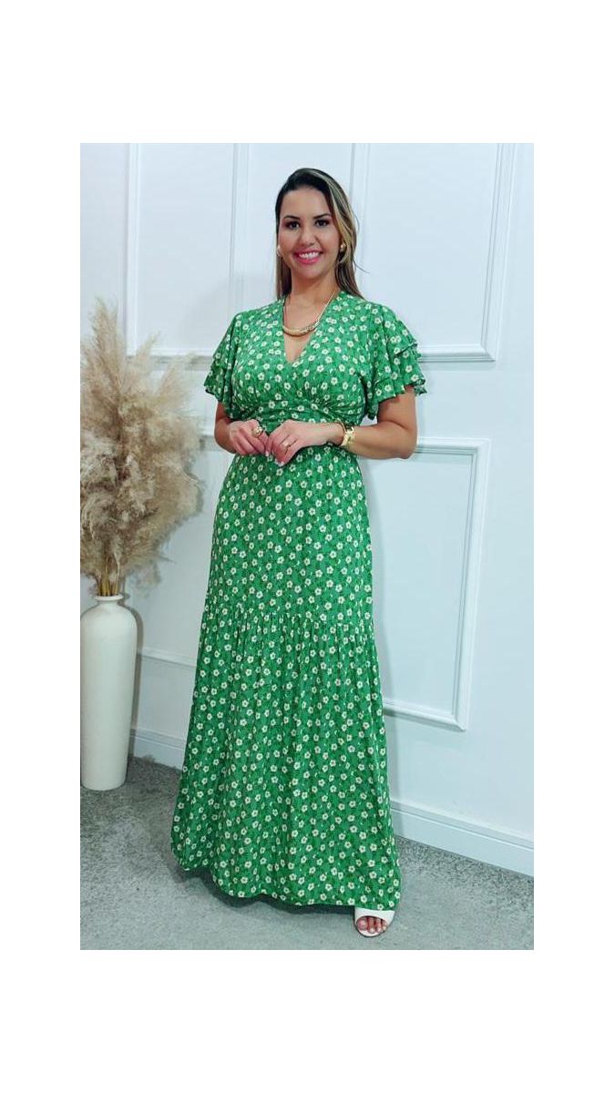Vestido Estela manga dupla babados Ref:3429