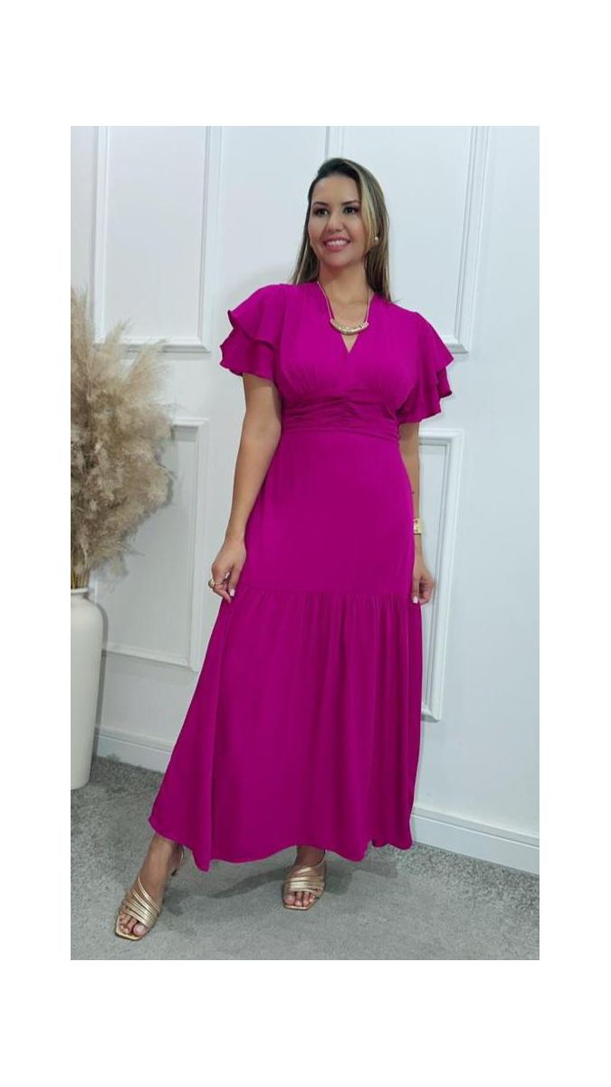 Vestido Estela manga dupla babados Ref:3429
