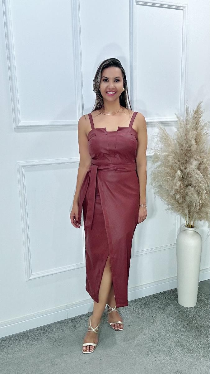 VESTIDO MIDI FEM FLORIE COURO NICOLY REF:1