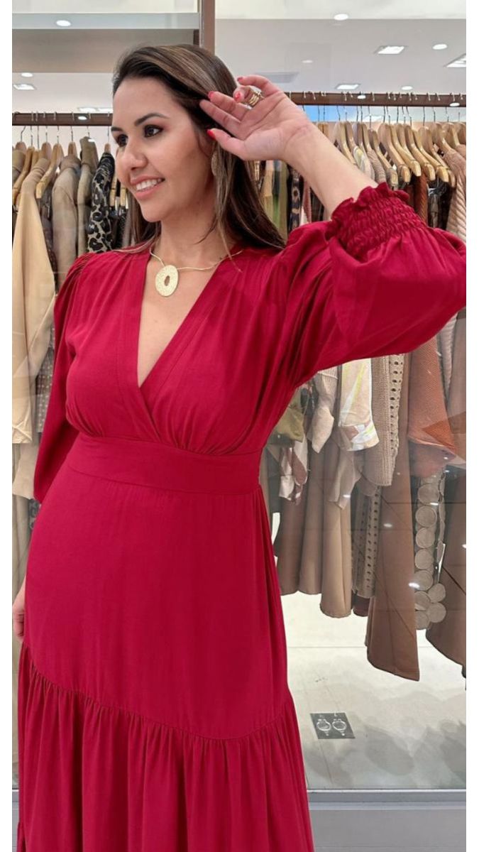 Vestido Longo de Manga Longa Princesa Marsala