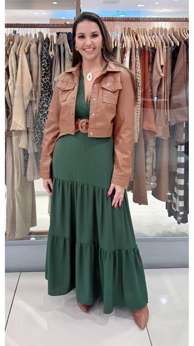 Vestido Longo de Manga Longa Princesa Verde
