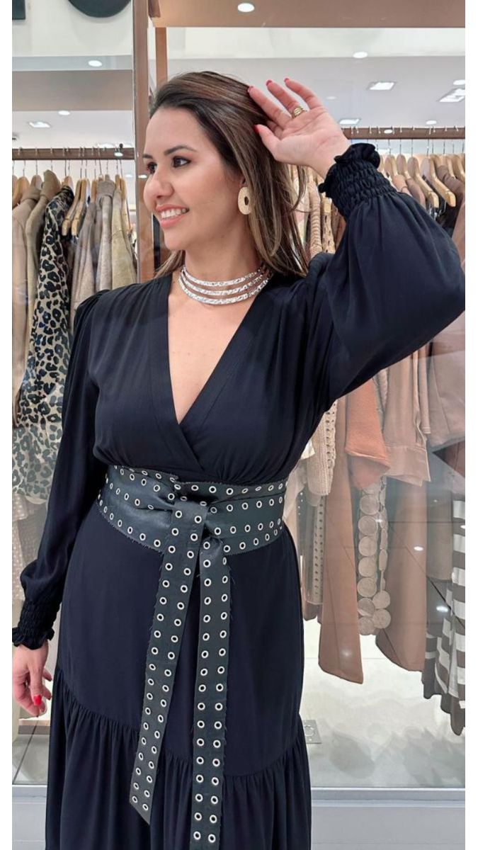 Vestido Longo de Manga Longa Princesa Preto
