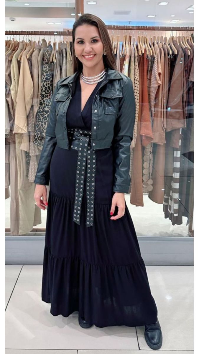 Vestido Longo de Manga Longa Princesa Preto