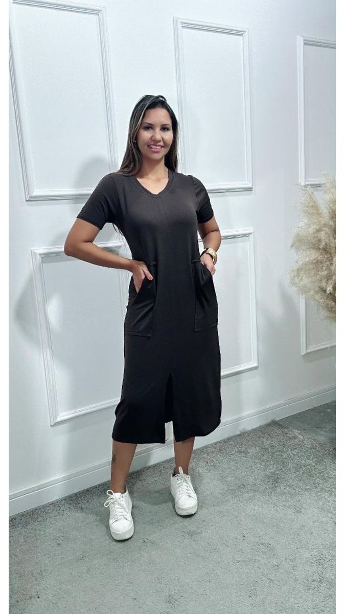 Vestido Laura Midi Moletinho Marrom
