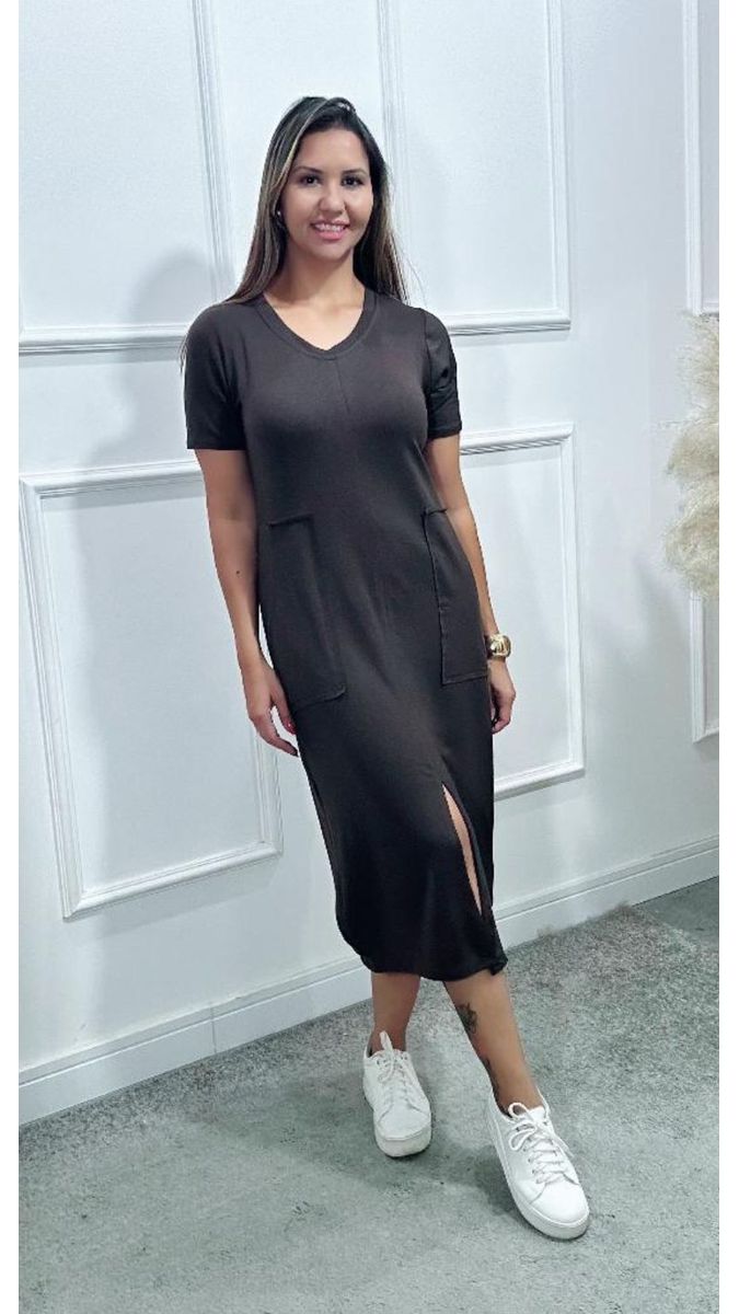 Vestido Laura Midi Moletinho Marrom