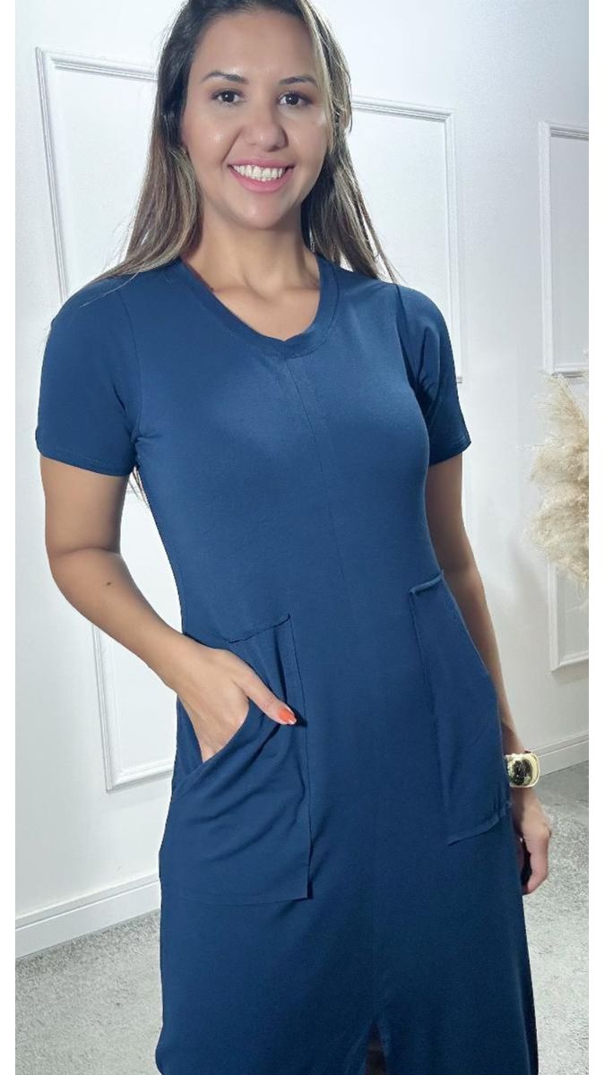 Vestido Laura Midi Moletinho Azul Marinho