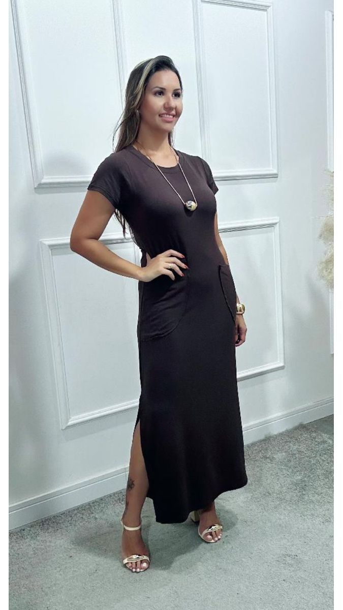 Vestido Longuete Ariede Marrom