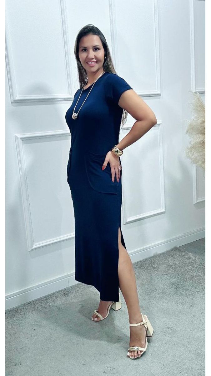 Vestido Longuete Ariede Azul Marinho