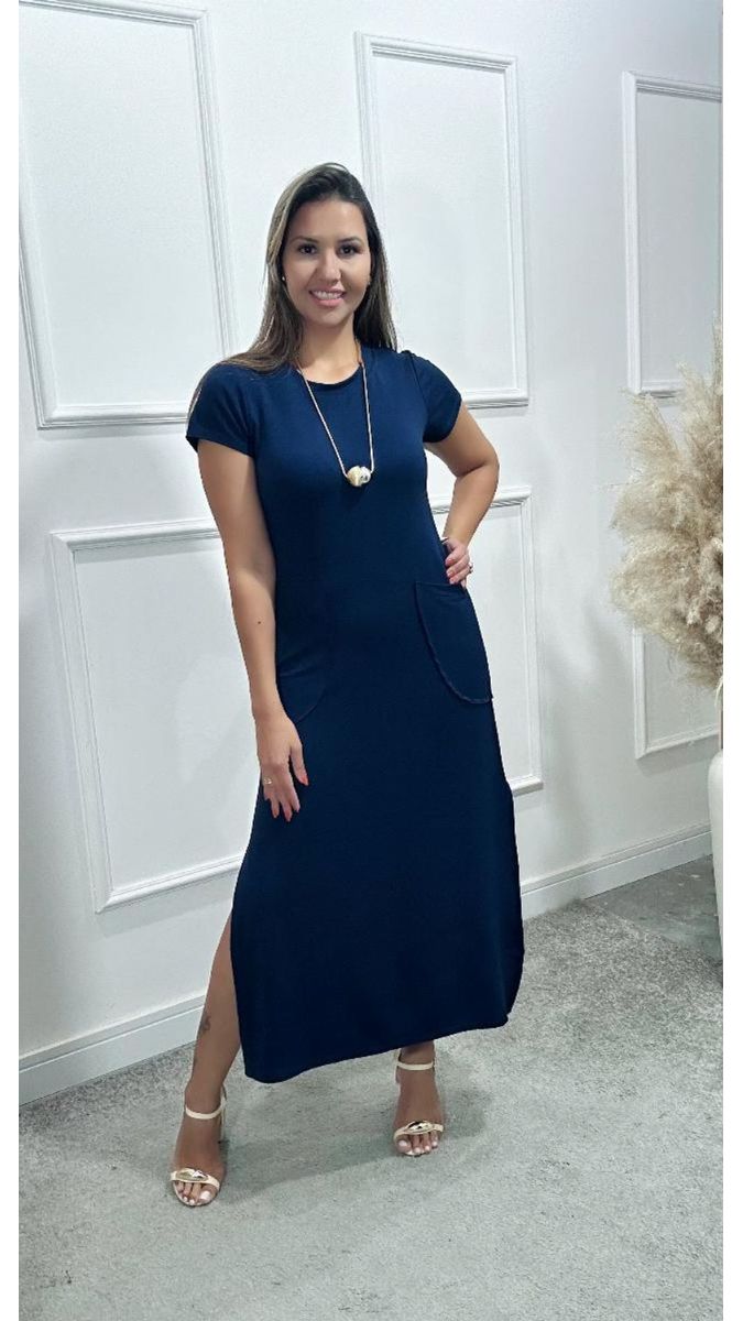Vestido Longuete Ariede Azul Marinho