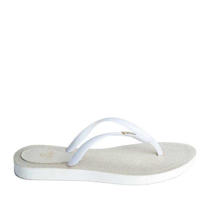 Chinelo de Dedo Branco Flop Palmilha Dourada