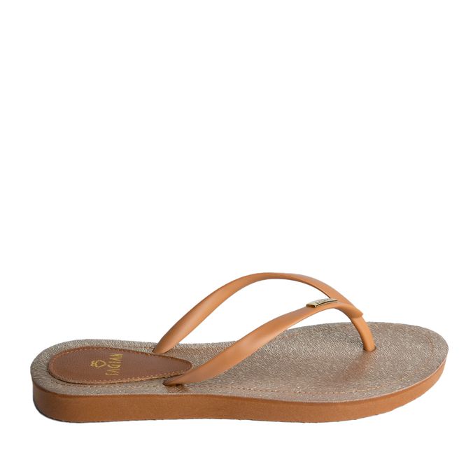 Chinelo de Dedo Caramelo Flop Palmilha Dourada