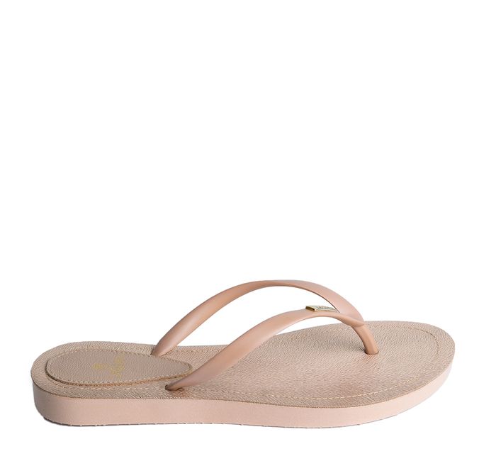 Chinelo de Dedo Bege Flop Palmilha Dourada