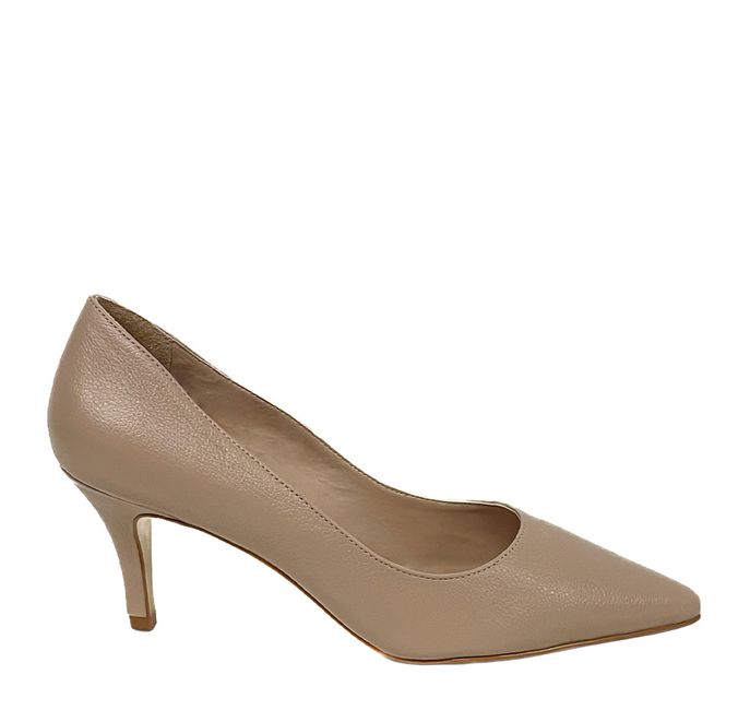 Scarpin Bege Salto Fino Couro