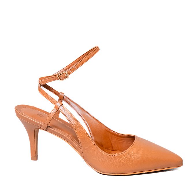Slingback em Couro Salto Fino Caramelo