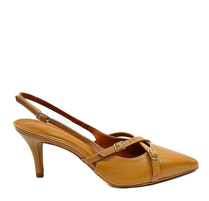 Slingback Mel em Couro Salto Fino 