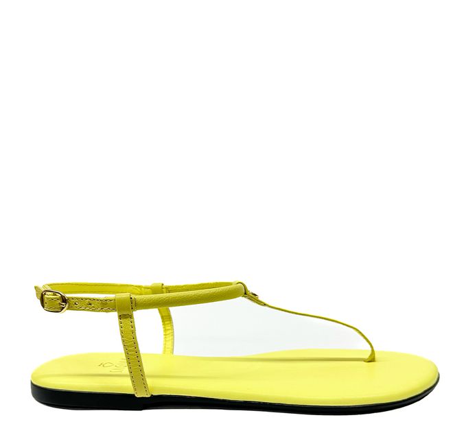 Sandália Rasteira Amarela em Couro Isabella
