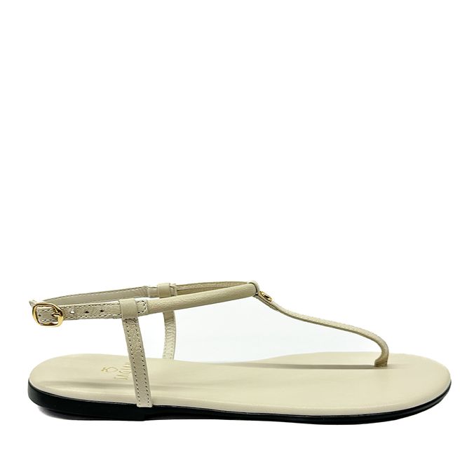 Sandália Rasteira Off White em Couro Isabella