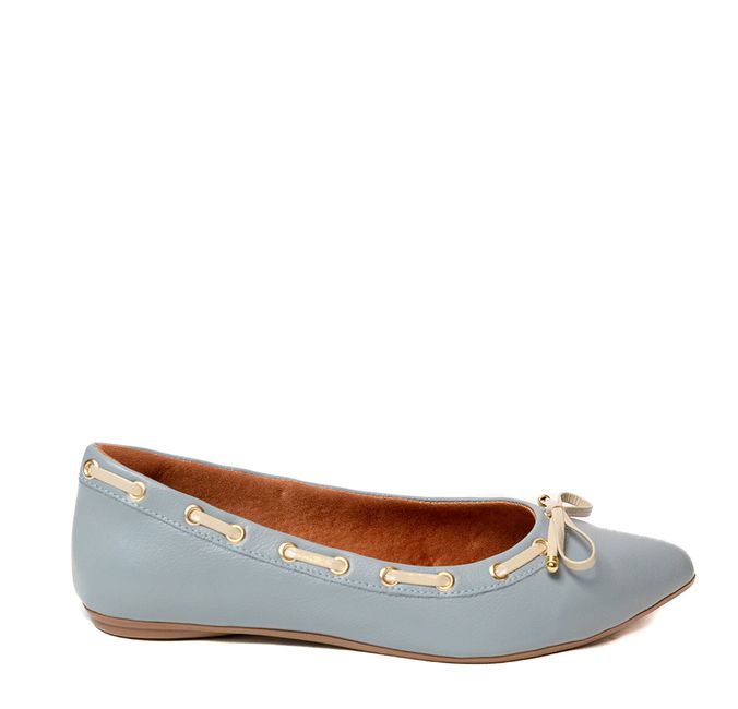 Sapatilha Confort Azul Hortênsia em Couro Bico Fino